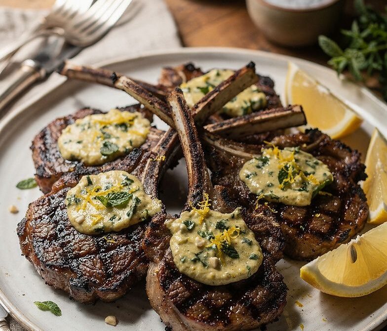Grilled Lamb Chops with Mint-Garlic Butter and Lemon Zest