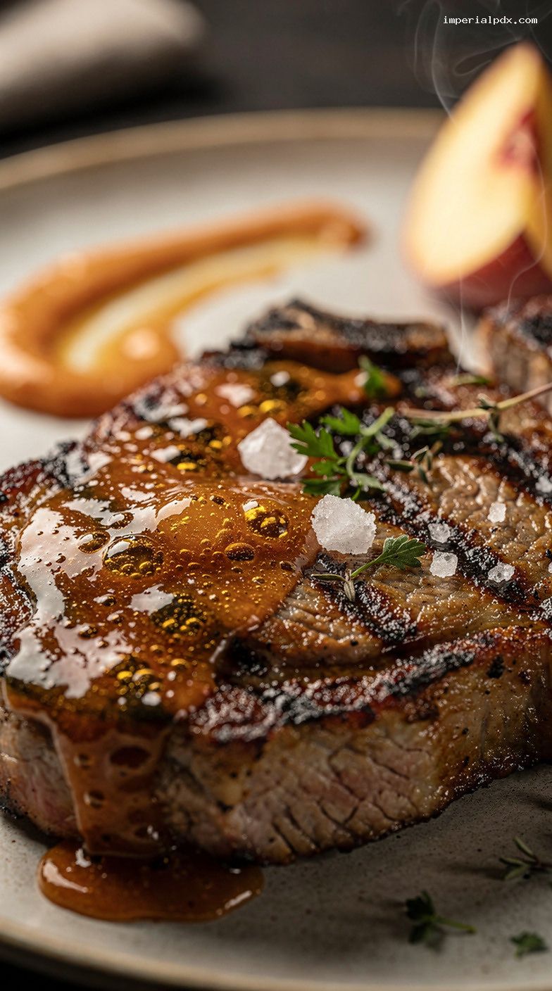 Grilled Thick-Cut Pork Chops With Peach BBQ Glaze – Closeup
