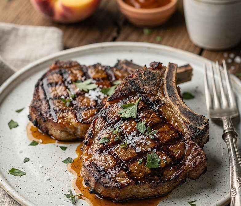 Grilled Thick-Cut Pork Chops With Peach BBQ Glaze