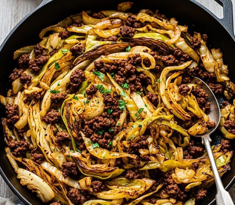 Ground Beef and Cabbage Skillet with Caramelized Onions