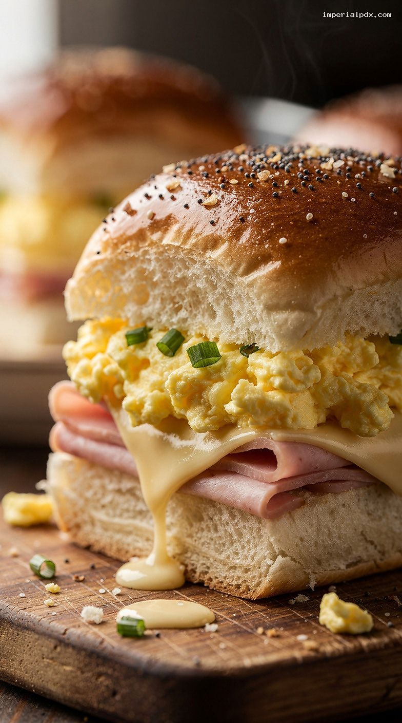 Ham, Egg, and Cheese Hawaiian Roll Breakfast Sliders – Closeup