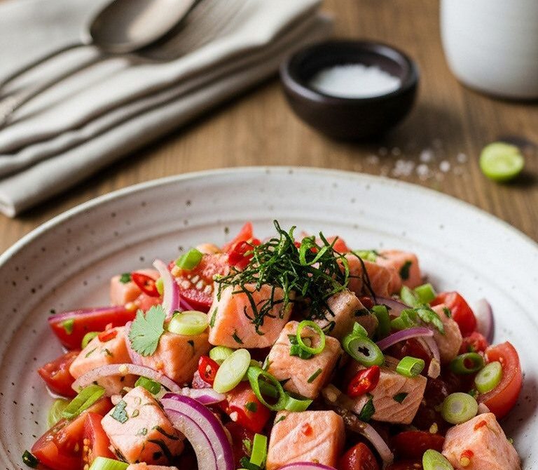 Hawaiian Lomi-Lomi Salmon With Tomatoes, Onion, and Chili
