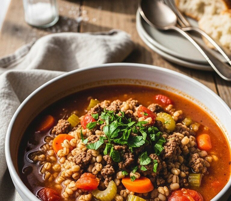 Hearty Beef and Barley Soup with Vegetables