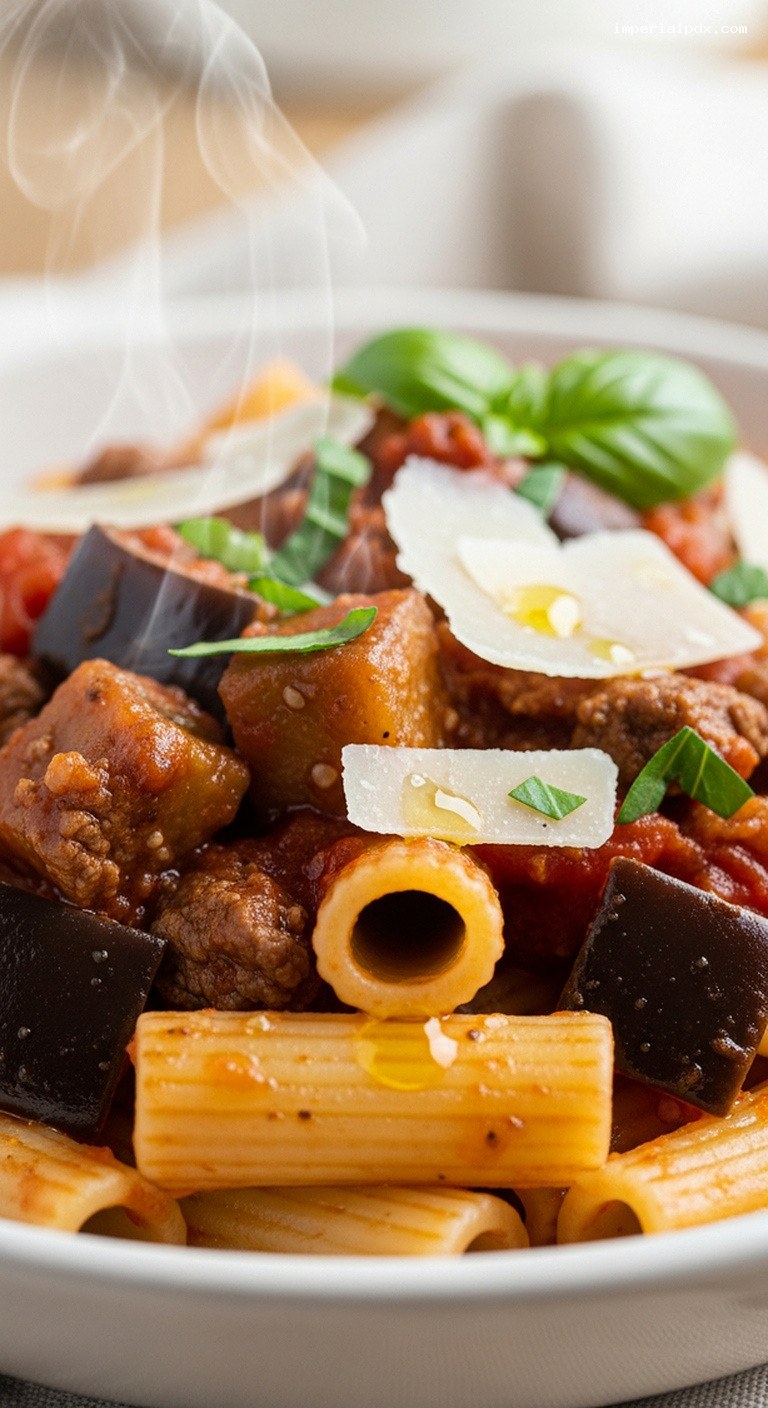 Hearty Beef and Eggplant Ragu for Pasta or Polenta – Closeup