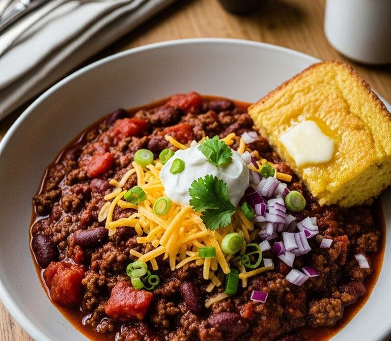 Hearty Chili Con Carne with Beans and Cheddar