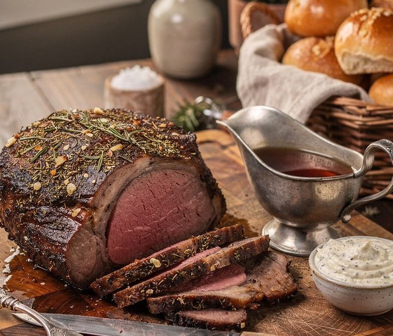 Herb-Crusted Prime Rib with Au Jus and Horseradish Sauce