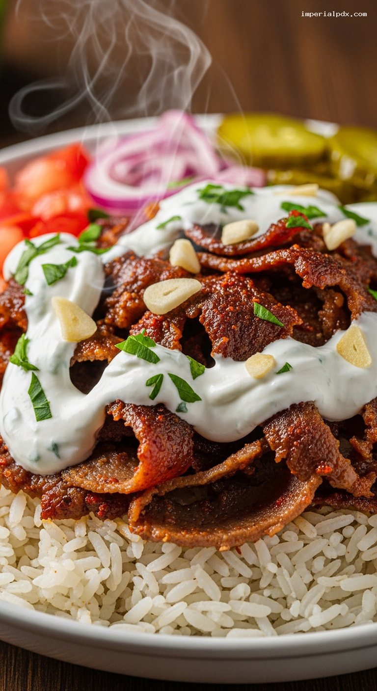 Homemade Döner Bowls With Garlic Yogurt Sauce – Closeup