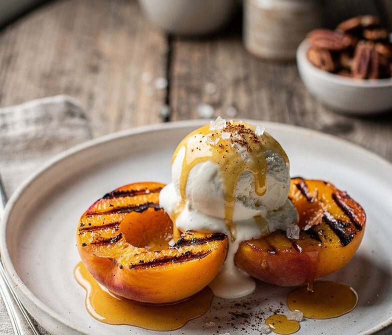 Honey Cinnamon Grilled Peaches With Vanilla Ice Cream