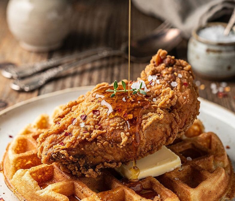 Hot Honey Chicken and Waffles with Crispy Chicken
