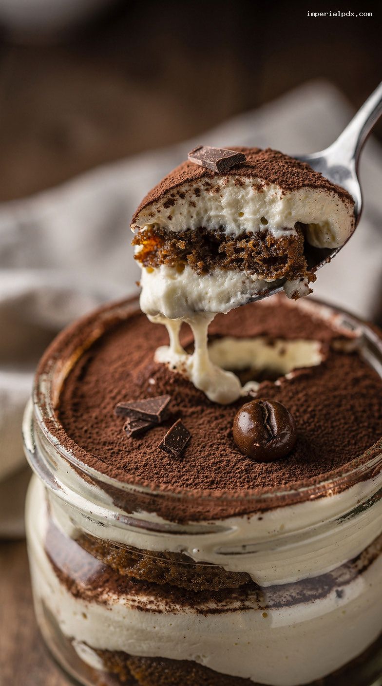 Italian Tiramisu Cups With Espresso Ladyfingers and Mascarpone Cream – Closeup