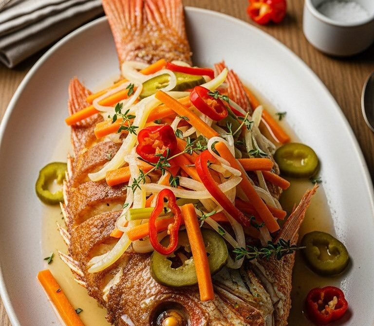 Jamaican Escovitch Snapper with Spicy Pickled Vegetables