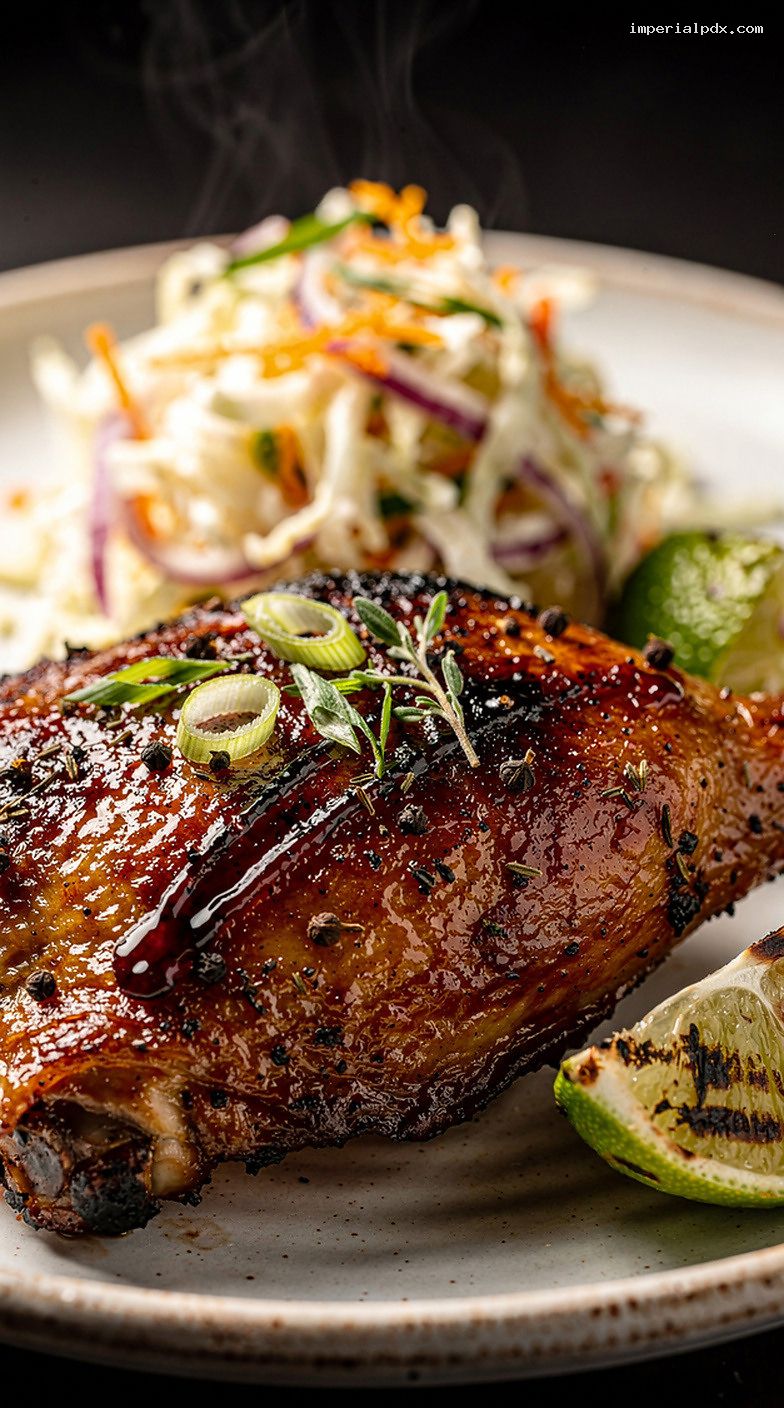 Jamaican Jerk BBQ Chicken With Citrus Slaw – Closeup