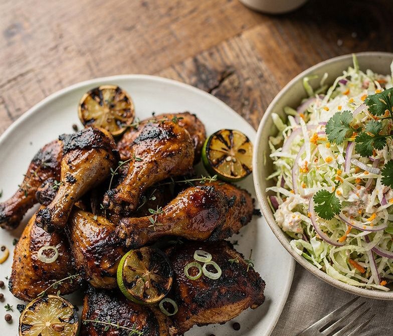 Jamaican Jerk BBQ Chicken With Citrus Slaw