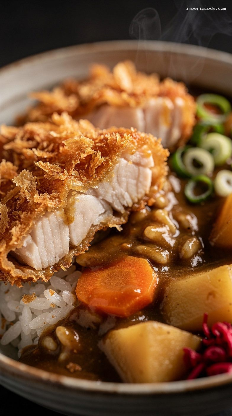 Japanese Fish Katsu Curry With Crispy Panko Cutlets – Closeup