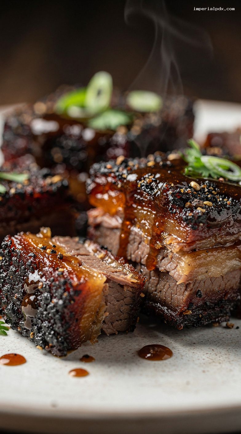 Kansas City Burnt Ends With Sticky Molasses BBQ Sauce – Closeup