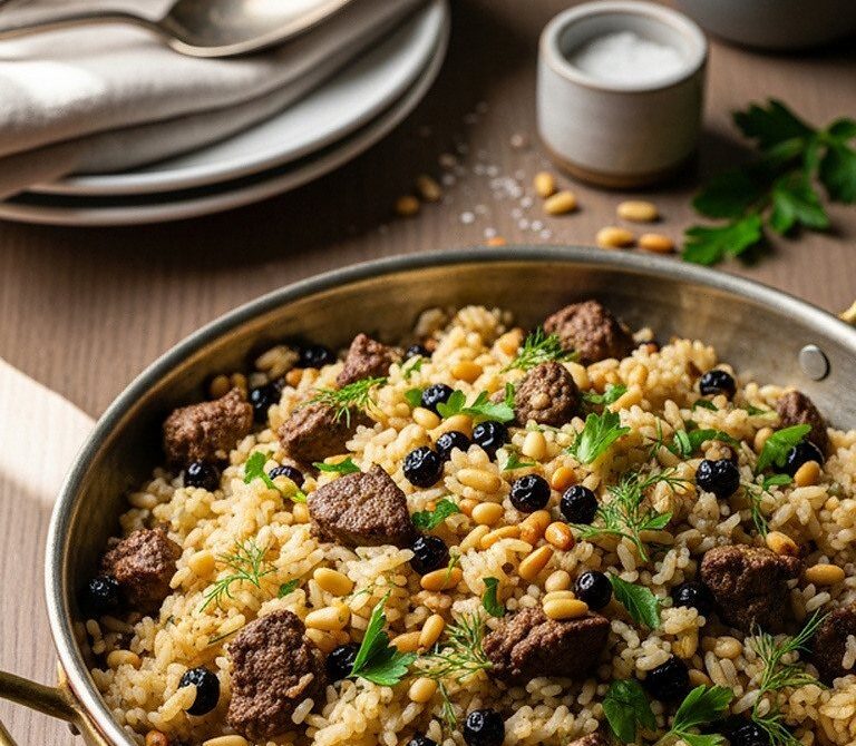 Kavrulmuş İç Pilav Festive Rice with Pine Nuts and Liver
