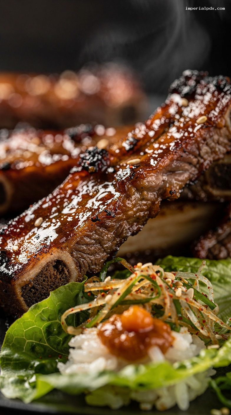 Korean BBQ LA Galbi Short Ribs with Lettuce Wraps – Closeup