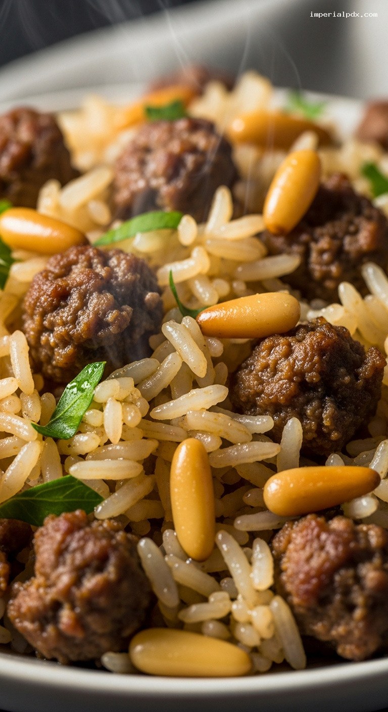 Lebanese Beef and Rice Hashweh with Pine Nuts – Closeup