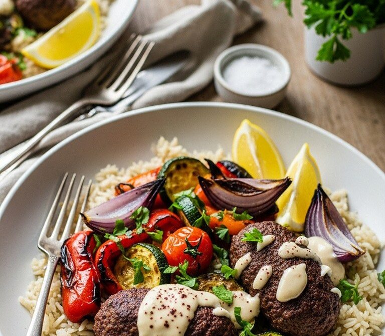 Lebanese Beef Kafta Bowls with Rice and Tahini