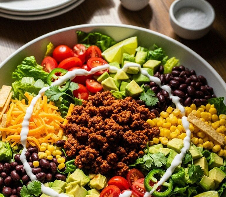 Loaded Beef Taco Salad with Black Beans and Corn