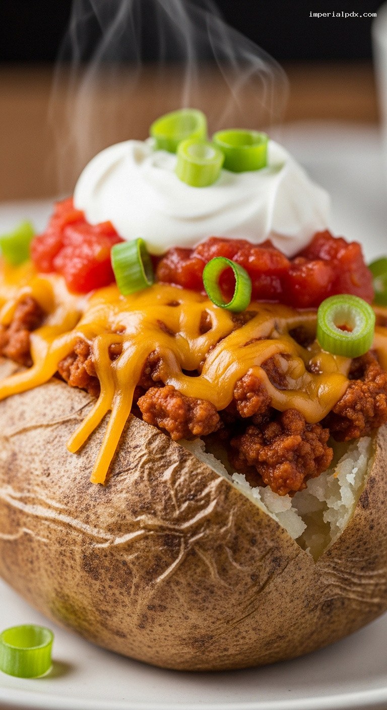 Loaded Beef Taco-Stuffed Baked Potatoes – Closeup