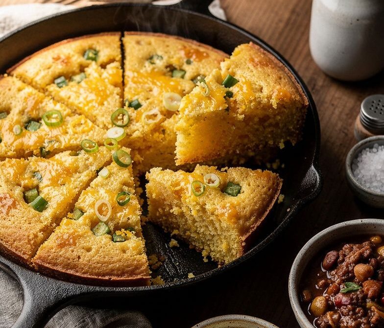 Loaded Cheddar Jalapeño Cornbread Skillet Squares With Honey Butter