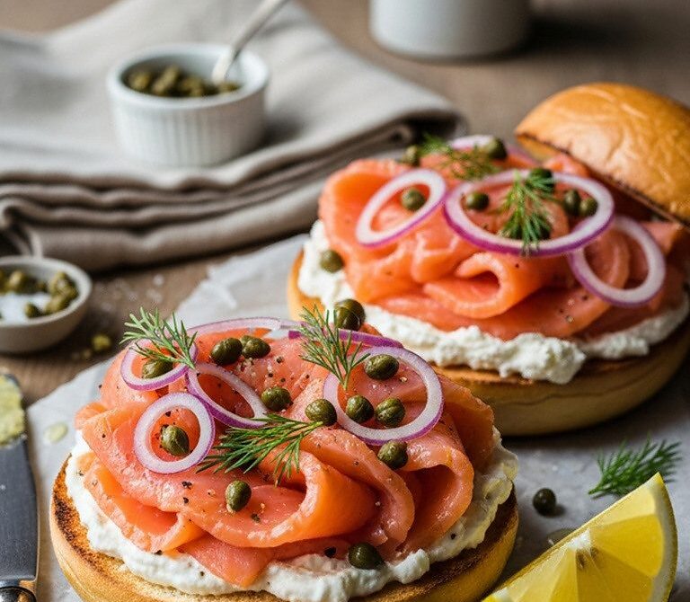 Lox Bagel Deluxe With Cream Cheese, Capers, and Dill