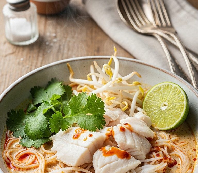 Malaysian Fish Laksa Noodle Bowls With Coconut-Spice Broth