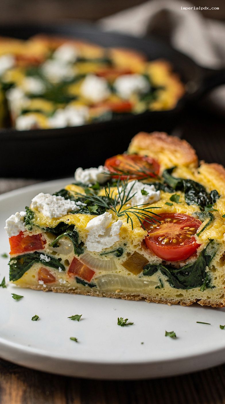 Mediterranean Veggie Frittata With Feta and Fresh Herbs – Closeup