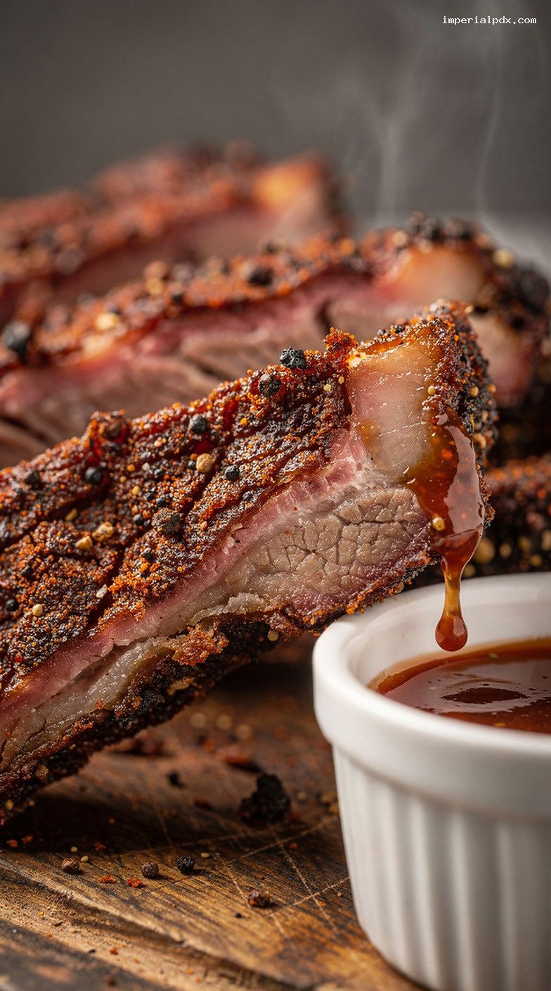 Memphis-Style Dry-Rub Smoked Ribs With Tangy Sauce – Closeup