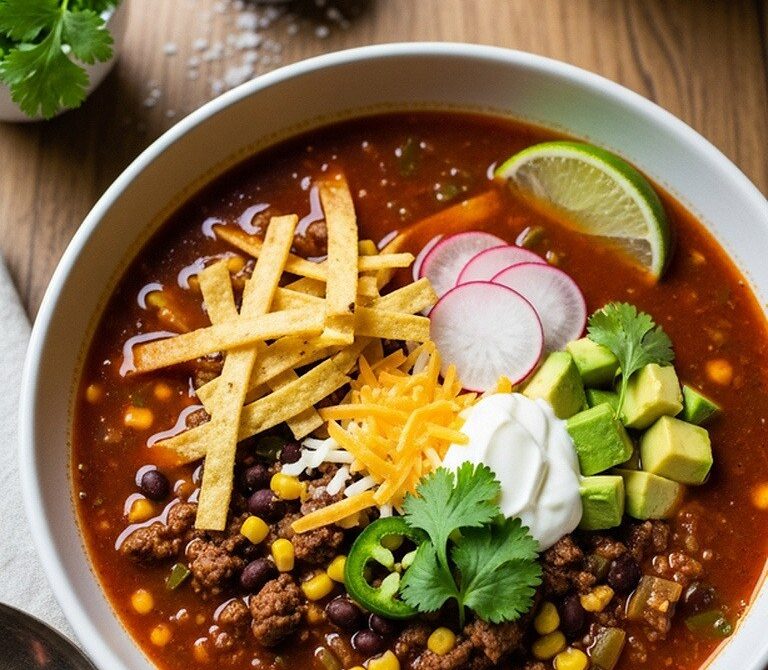 Mexican Beef Tortilla Soup With Crispy Strips