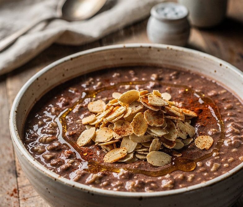 Mexican Hot Chocolate Oatmeal With Toasted Almonds and Honey