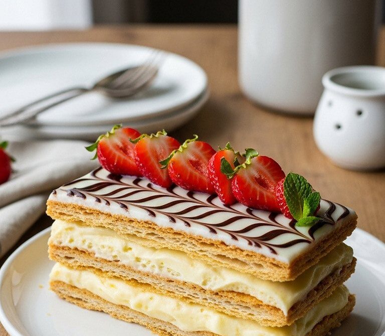 Mille-Feuille Napoleon with Vanilla Pastry Cream and Strawberries