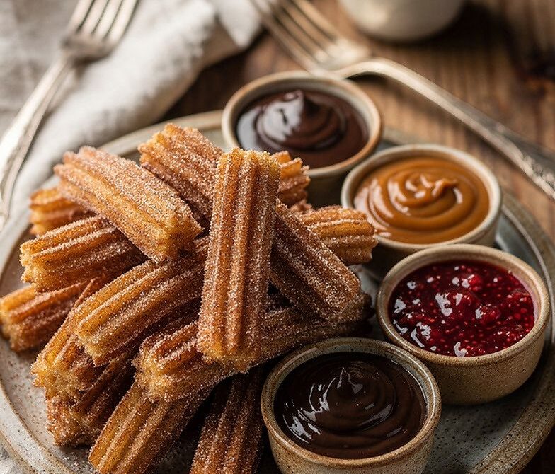 Mini Cinnamon Sugar Churros With Three Dipping Sauces