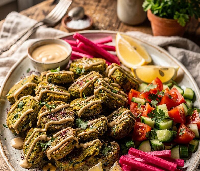 Mini Falafel Bites With Tahini Drizzle and Fresh Salad