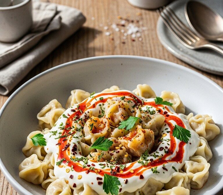 Mini Manti Dumpling Bowls with Garlic Yogurt and Paprika Butter