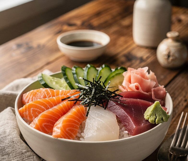 Mixed Sashimi Chirashi Sushi Bowl With Seasoned Rice