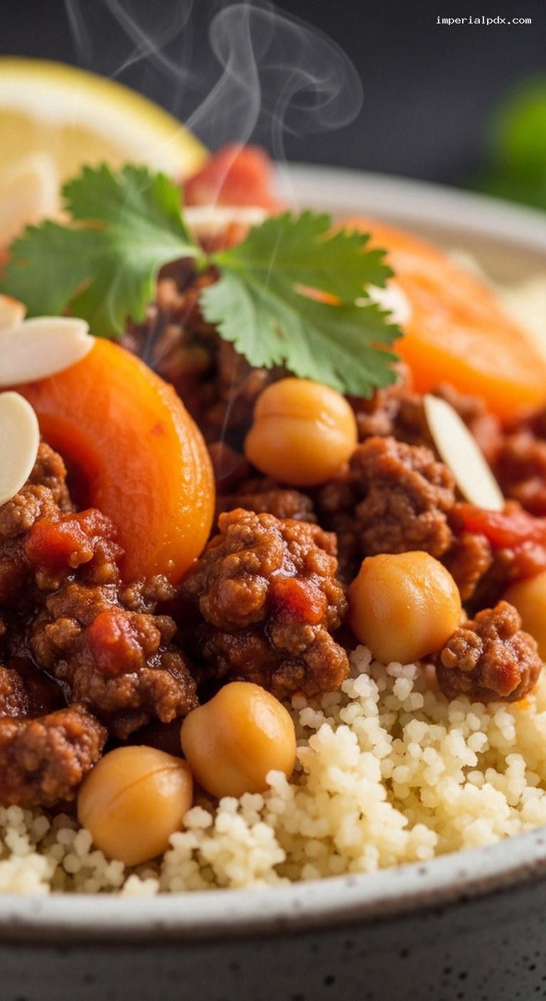 Moroccan Beef Tagine with Apricots and Chickpeas – Closeup