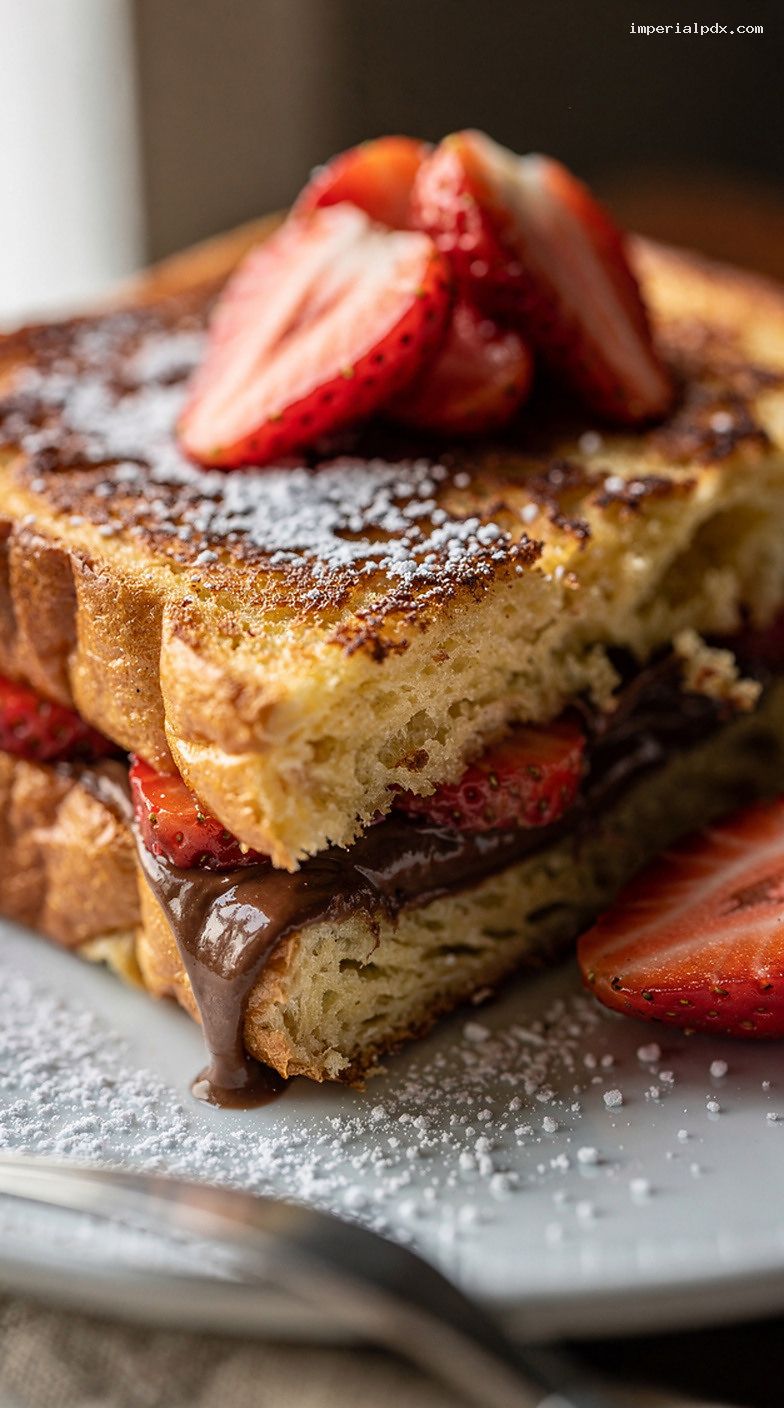 Nutella-Stuffed French Toast With Strawberries – Closeup