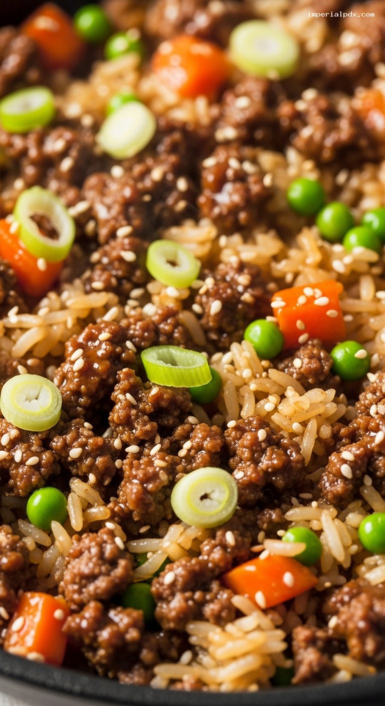 One-Pan Beef Teriyaki Rice Skillet with Vegetables – Closeup
