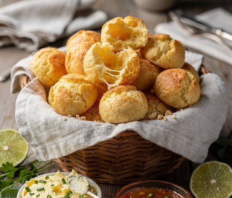 Pão de Queijo Basket With Herb Butter and Spicy Pepper Jelly