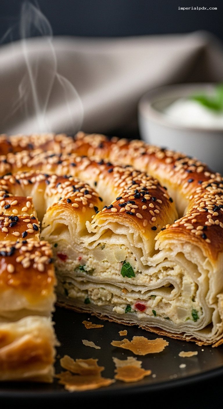 Patatesli Börek Spiral (Coiled Yufka Pie with Potato Filling) – Closeup