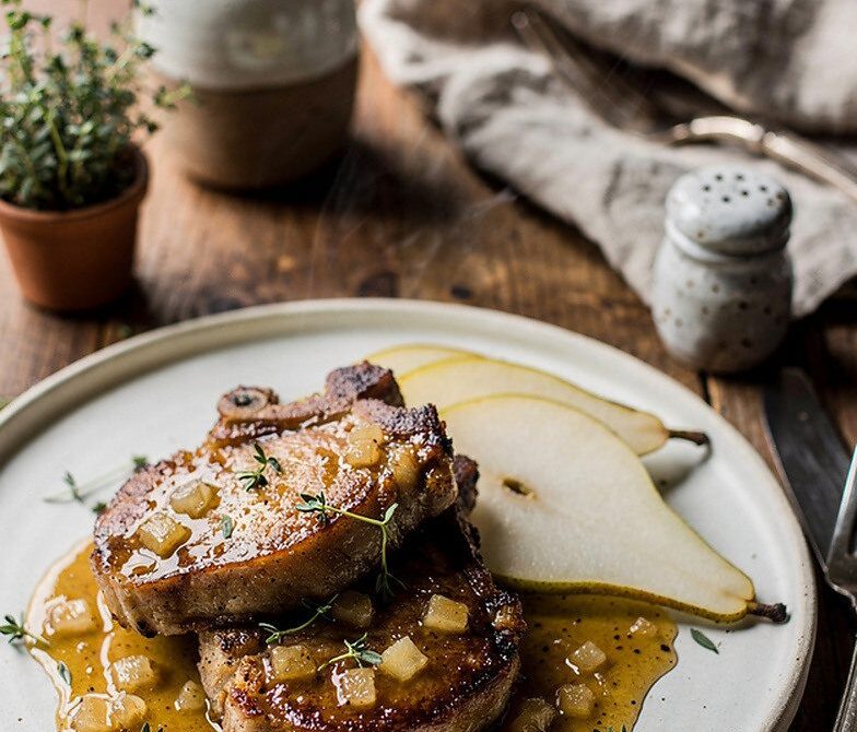 Pear Ginger White Wine Pan Sauce with Thyme and Butter