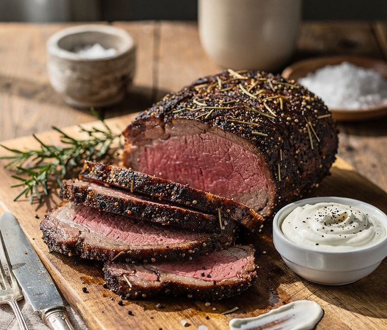 Pepper-Crusted Smoked Prime Rib Roast with Horseradish Cream