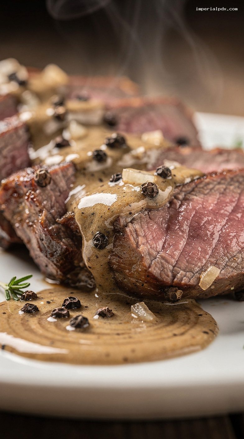 Peppercorn Brandy Cream Reduction Steakhouse Sauce – Closeup