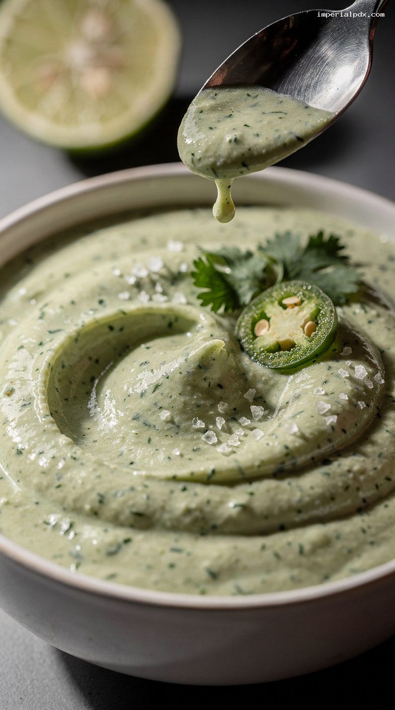 Peruvian Aji Verde Cilantro Jalapeño Sauce for Dipping – Closeup