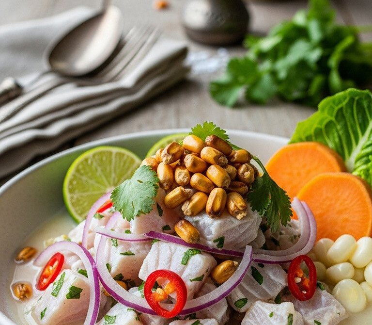 Peruvian Lime Ceviche with Chili and Toasted Corn
