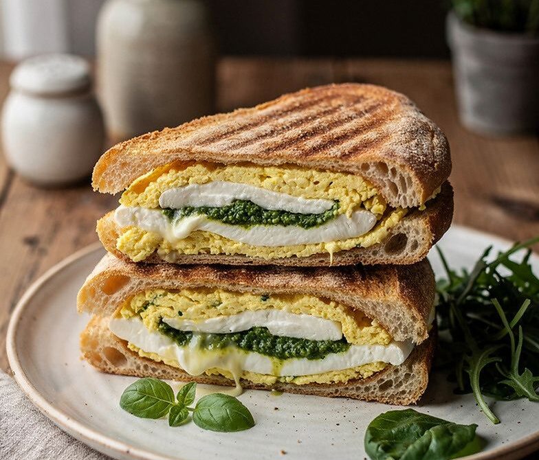 Pesto Egg and Mozzarella Breakfast Panini