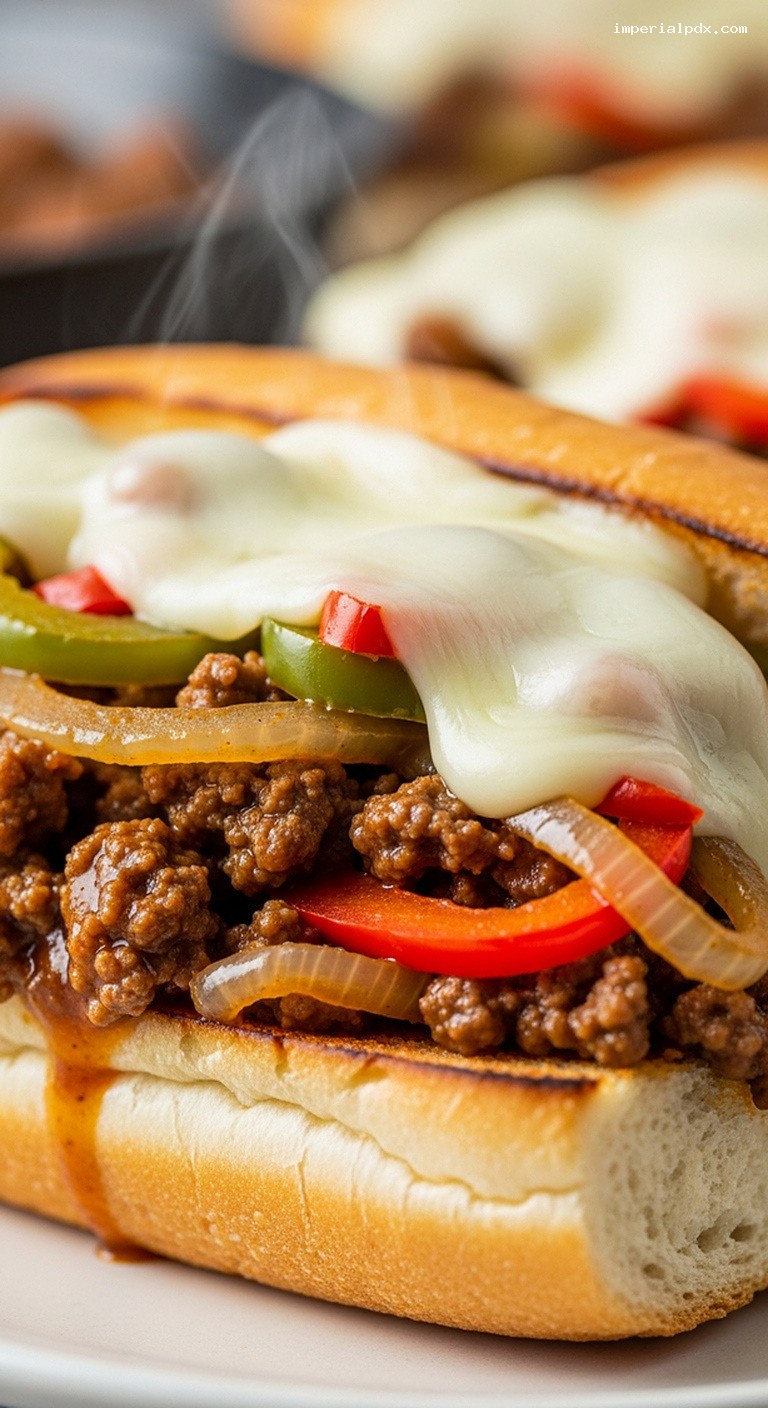 Philly Cheesesteak Sloppy Skillet Sandwiches – Closeup