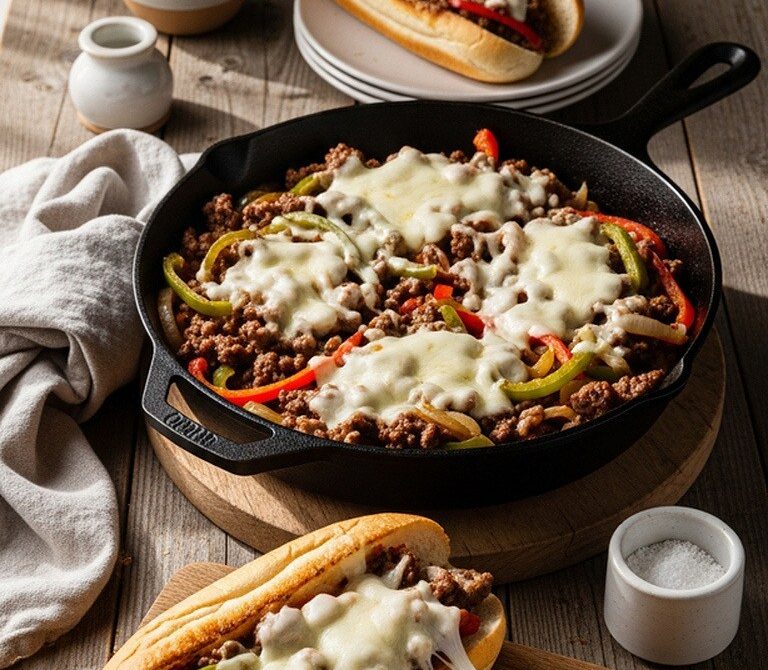Philly Cheesesteak Sloppy Skillet Sandwiches